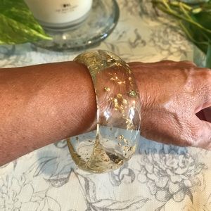 Vintage Lucite Gold Speckled Clear Bangle Bracelet